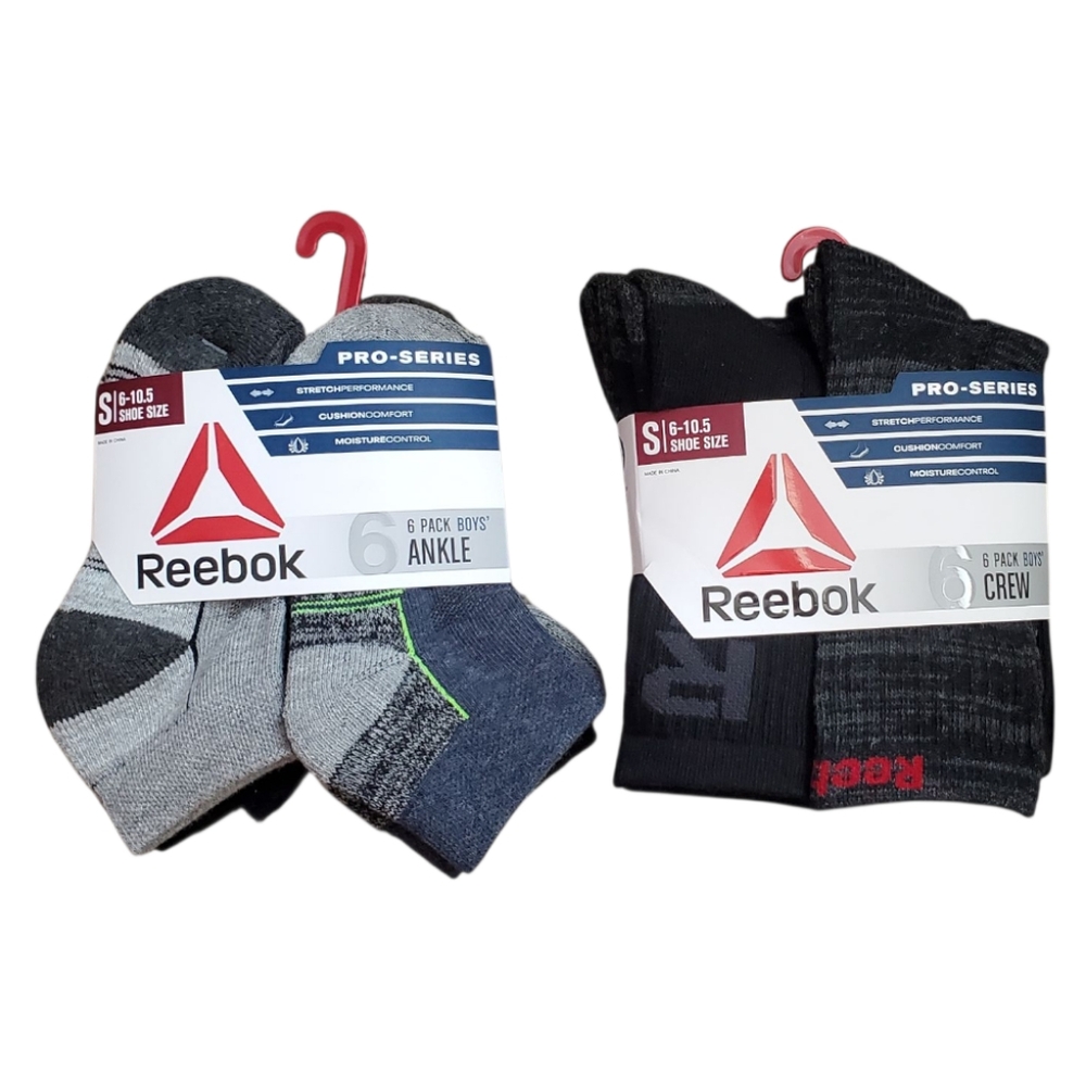 (2) Reebok Boy's Pro-Series Socks 6-Pack Size S (6-10.5)